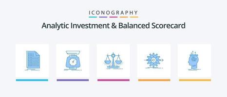 paquete de iconos azul 5 de inversión analítica y cuadro de mando integral que incluye trabajo. actuación. escamas. escala. justicia. diseño de iconos creativos vector