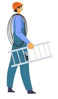 Electrician man with cable and ladder, worker vector