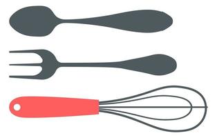 Cooking whisk and fork, spoon for eating vector