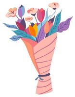 Bouquet of flowers, spring tulips and foliage vector