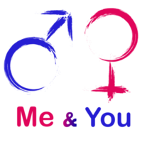 Male and female symbol in pink and blue lettering. Male and female gender symbol. Grunge style icon. For room or toilet pointers png