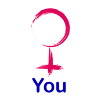 Female symbol in pink and blue lettering. Female gender symbol. Grunge style icon. For room or toilet pointers png