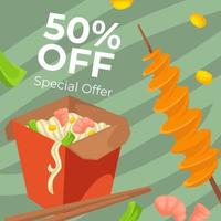 Special offer for chinese food box, 50 off price vector