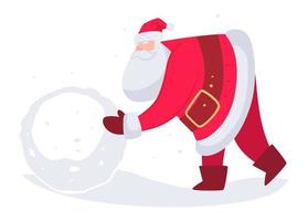 Santa Claus sculpting snowman from snow balls vector