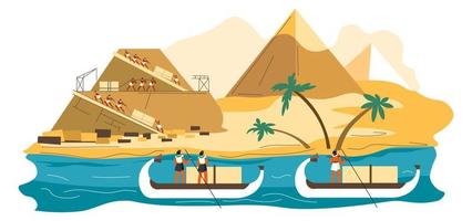 ciudadanos egipcios y esclavos construyendo pirámides vector