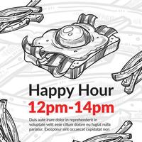 Happy hour in cafe or bistro, sandwich discount vector