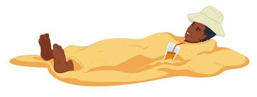 Man buried in sand, summer vacation fun and rest vector