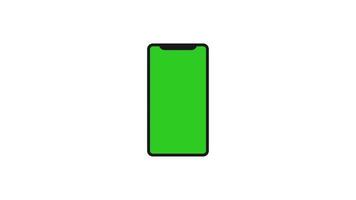 smartphone med grön skärm isolerat på vit bakgrund. 4k animering med mobil telefon attrapp och rörelse zoom effekt. video