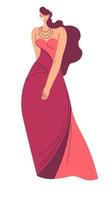 Rich woman in long dress and jewelry prom or party vector