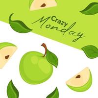 Crazy monday, ripe apples in shop advertisement vector