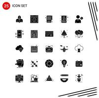 Set of 25 Commercial Solid Glyphs pack for interface avatar website location pin book cab Editable Vector Design Elements