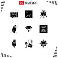 9 Universal Solid Glyphs Set for Web and Mobile Applications wireless technology goal water pollution Editable Vector Design Elements