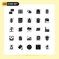 Pack of 25 Modern Solid Glyphs Signs and Symbols for Web Print Media such as mobile money watch crane time clock Editable Vector Design Elements