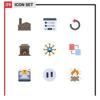 9 iconos creativos signos y símbolos modernos del usuario lugar de fuego mapa del sitio chimenea rotar elementos de diseño vectorial editables vector