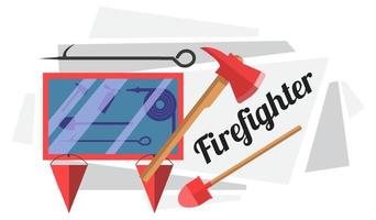 Firefighter equipment and tools in display frame vector