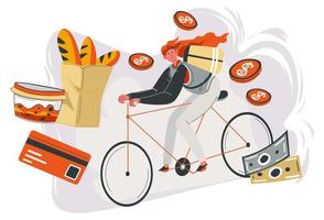 Order and delivery of food, baguette and salad vector