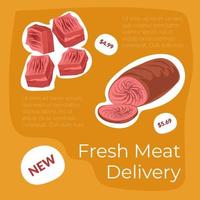 Fresh meat delivery, butchers store promo banner vector