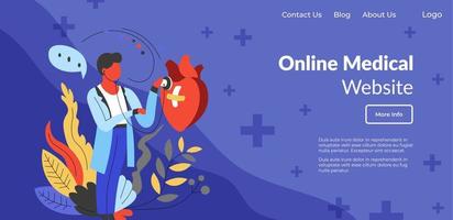 Online medicine website, cardiology doctor helping vector