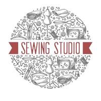 Sewing studio, atelier giving master class lessons vector