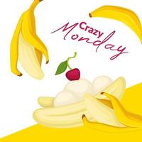 lunes loco, postre de plátano en café restaurante vector