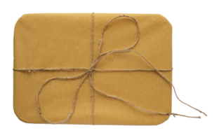 Brown gift box with rustic rope isolated png