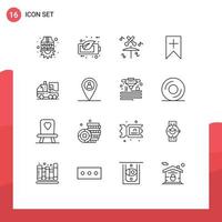 Mobile Interface Outline Set of 16 Pictograms of digital artificial drum user plus Editable Vector Design Elements