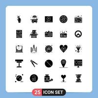 Pack of 25 Modern Solid Glyphs Signs and Symbols for Web Print Media such as image camera lenses shop camera eye marketing Editable Vector Design Elements