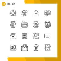 Modern Set of 16 Outlines Pictograph of delete app services farm agriculture Editable Vector Design Elements