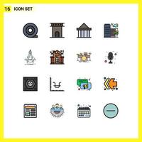 Pictogram Set of 16 Simple Flat Color Filled Lines of geometry precision columns office city Editable Creative Vector Design Elements