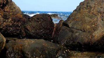 waves of the sea on the rocky beach video