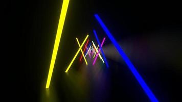 Futuristic video 3d animation of a black alley with isometric colorful stick lights