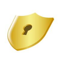 Golden shield with a keyhole in the middle png