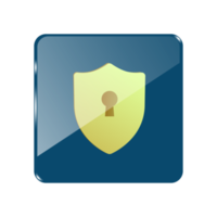 gold shield icon in blue glass square png