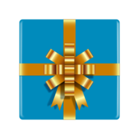 A blue gift box tied with a gold ribbon. png