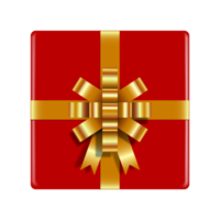 A red gift box tied with a gold ribbon. png