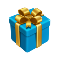 A blue gift box tied with a gold ribbon. png