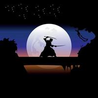 samurai entrenando en la noche de luna llena vector