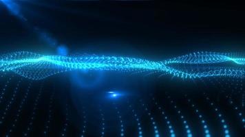 Abstract blue glowing waves from particles and dots energy magical futuristic hi-tech, abstract background. Video 4k, motion design