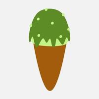 Ilustración de vector de imágenes prediseñadas de cono de helado con sabor a té verde para decoraciones de diseño. ilustración de tema de alimentos y bebidas de verano.