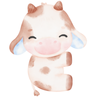 ilustração em aquarela de vaca bebê fofo png