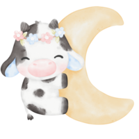 illustration aquarelle de vache bébé mignon png