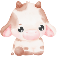 ilustração em aquarela de vaca bebê fofo png