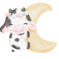 ilustração em aquarela de vaca bebê fofo png