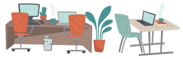 Home office, working space interior design vector