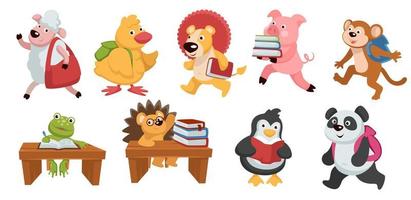 Animal creatures with books reading for school vector