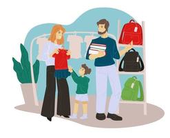 Compras de regreso a la escuela y preparación de los padres. vector