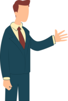 cartoon illustration of man standing in suit with finger pointing on blank screen isolated on white background. businessman doing presentation png