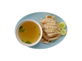 Top view, Hainanese chicken rice served on a plate with soup png