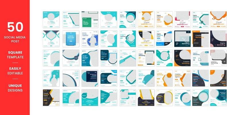 50 Social media bundle collection, Corporate and Medical social media layout set, business square social media template