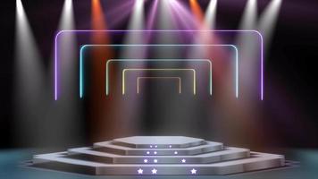 Realistic 3d Stage And Light Effects Moving On Background. Spot Light Animation With Stage And Neon Effects. Neon Light And Stage With Spot Light Effects. Concert Stage Background With Light Effect. video
